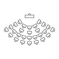 Classroom seating scheme. Tables and chairs  line icon. Top view furniture interior plan. Vector illustration on white background