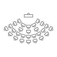 Classroom seating scheme. Tables and chairs  line icon. Top view furniture interior plan. Vector illustration on white background