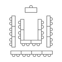 Classroom seating scheme. Tables and chairs  line icon. Top view furniture interior plan. Vector illustration on white background