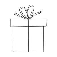 presente, caja de regalo simple ilustración vectorial en estilo de garabato dibujado a mano. blanco y negro, contorno, dibujo de contorno de regalo aislado sobre fondo blanco vector
