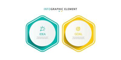 diseño moderno de plantillas infográficas de negocios con 2 pasos u opciones. diseño genial para diagrama de proceso, presentaciones, diseño de flujo de trabajo, banner, diagrama de flujo, información de pared.eps10 vector