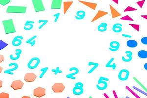 Colorful figures and numbers for children on a white background. A tool for developing children's thinking. photo