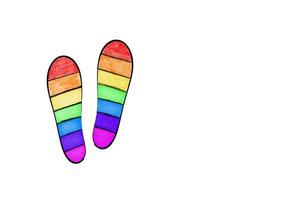 dibujo de zapatillas en colores del arco iris con espacio de copia, concepto para llamar a todas las personas a apoyar y respetar lgbtq más diversidad de géneros y celebraciones en el mes del orgullo en todo el mundo. foto