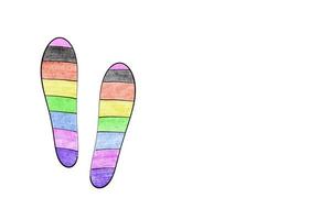 Drawing of slippers in rainbow colours with copy space, concept for calling all people to support and respect LGBTQ plus genders diversity and celebrations in pride month all over the world. photo