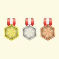 medallas hexagonales oro plata y bronce, medalla de agradecimiento, homenaje, reconocimiento. vector