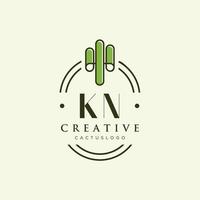 KN Initial letter green cactus logo vector