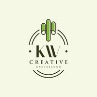 KW Initial letter green cactus logo vector