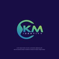 KM Initial letter circular line logo template vector with gradient color blend