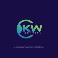 KW Initial letter circular line logo template vector with gradient color blend