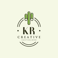 KR Initial letter green cactus logo vector