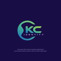 KC Initial letter circular line logo template vector with gradient color blend