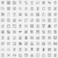 paquete de 100 iconos de líneas universales para móviles y web vector