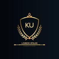 KU Letter Initial with Royal Template.elegant with crown logo vector, Creative Lettering Logo Vector Illustration.