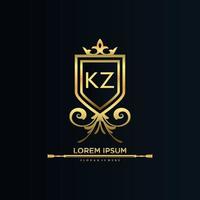 letra kz inicial con plantilla real.elegante con vector de logotipo de corona, ilustración de vector de logotipo de letras creativas.