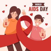 World AIDS Day with Youngsters and Red Ribbon vector
