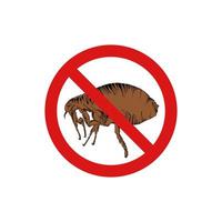 Vector hand drawn engraved isolated illustration of flea, animal parasite. Prohibited insect, stop, warning, forbidden, no, ban bug sign. Detailed vintage etching style drawing.