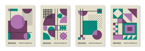 conjunto de 4 afiches de diseño geométrico mínimo de los años 20, arte mural, plantilla, diseño con elementos de formas primitivas. fondo de patrón retro bauhaus, círculo abstracto vectorial, triángulo y arte de línea cuadrada vector