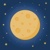 Moon with craters and stars flat design concept. Shiny nighty moon with stars illustration. Vector stock illustration.