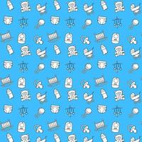 Seamless pattern with baby stuff, cartoon white icons. Perfect pattern for baby boy. Vector pattern.