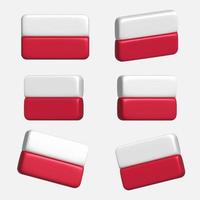 Flag of Poland in different 3D projections. 3d flag of Poland from different angles. Vector stock illustration.