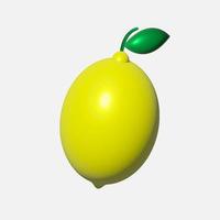 Lemon with a leaf on a branch. 3d isometric illustration of lemon. Vector stock illustration.