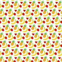Summer pattern with pineapples, bananas, strawberries and watermelons. Bright summer pattern. Vector pattern.