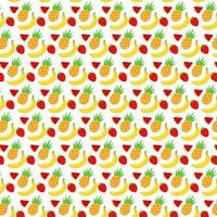 Summer pattern with pineapples, bananas, strawberries and watermelons. Bright summer pattern. Vector pattern.