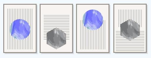 Set of abstract posters with a geometric design. Banners, posters, arts with geometric shapes and lines. Vector stock illustration.