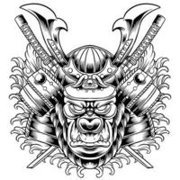 Samurai Gorilla Head Vector Illustration