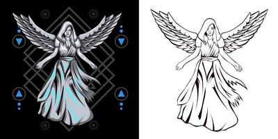 dark angel vector illustration with sacred geometry background