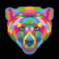 colorful bear head on pop art style vector