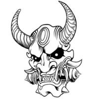 Oni mask japan tattoo style in black and white vector