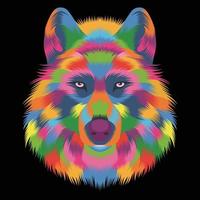 colorful wolf's head on a black background in pop art style. vector