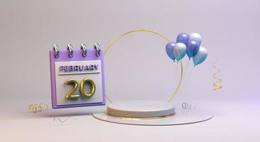 celebración 20 de febrero con fondo de podio 3d foto