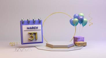 Celebration 31 March with 3D podium background photo
