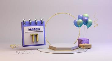 Celebration 11 March with 3D podium background photo