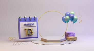 Celebration 13 March with 3D podium background photo