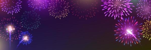 brightly colorful fireworks with pale smoke from fire on twilight background vector