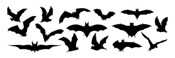 gran conjunto de siluetas negras de murciélagos, vector