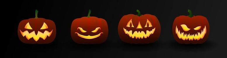 Set of Halloween dark pumpkins with different faces vector