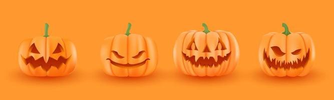 Set of halloween pumpkins, funny faces. Autumn holidays. Vector illustration EPS10.