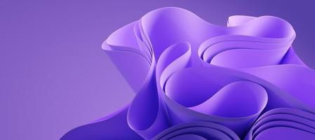 3d abstract layered background. Flower shape. Violet wavy textile for moder fashion design.  Realistic 3d high quality render photo