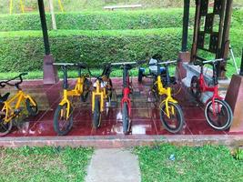 Small colorful bicycles for small children photo
