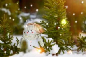 happy snowman. Winter landscape. Merry christmas and happy new year greeting card photo