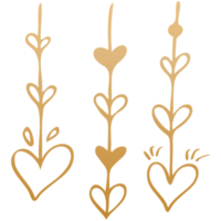 semplice d'oro scarabocchio mano disegnato cuore. isolato design elemento per San Valentino giorno, nozze, romanza png