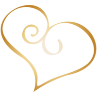 Simple golden doodle hand drawn heart. Isolated design element for valentine's day, wedding, romance png