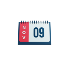 noviembre realista escritorio calendario icono 3d ilustración fecha noviembre 09 png