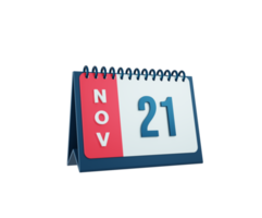 November Realistic Desk Calendar Icon 3D Illustration Date November 21 png