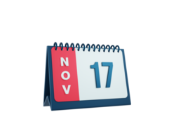 novembre realistico scrivania calendario icona 3d illustrazione Data novembre 17 png