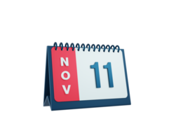 novembre calendrier de bureau réaliste icône 3d illustration date 11 novembre png